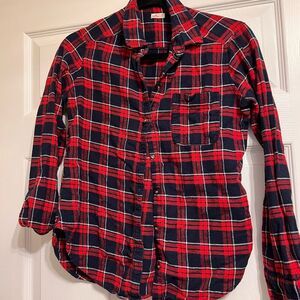 Hollister Red and Navy Plaid Button-Down Shirt